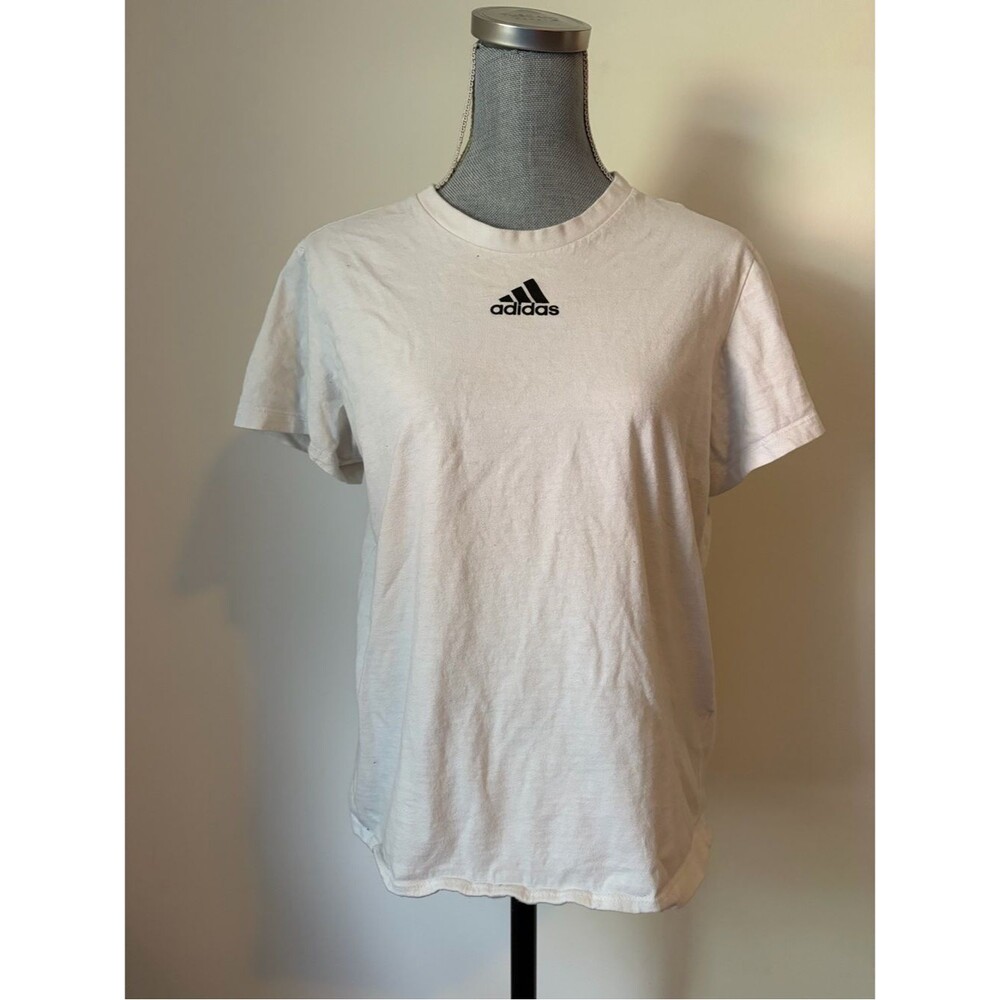 adidas White Minimalist Logo Crew Neck Athletic Casual T-Shirt